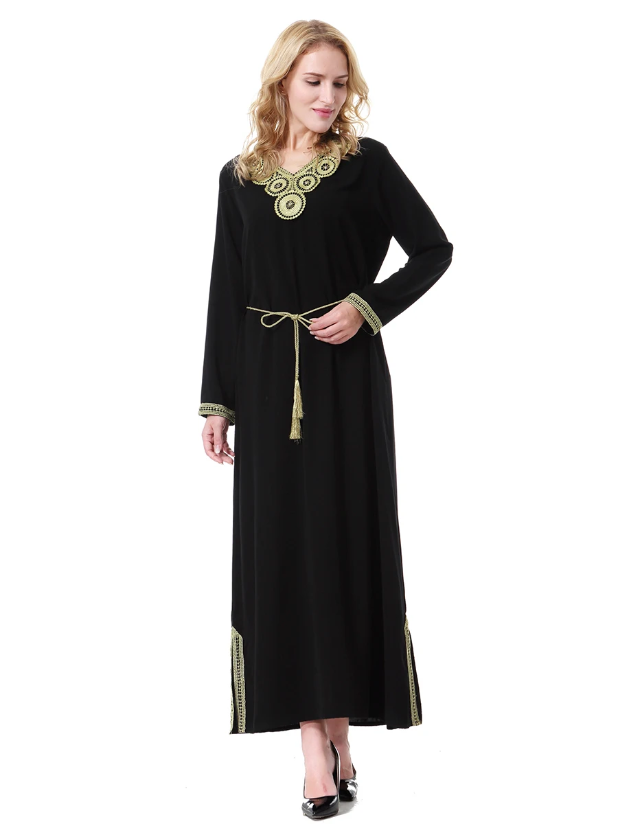 Новый Дубай стиль для женщин мусульманский с длинным рукавом Кафтан Исламская Абая Арабский джилбаб Винтаж халат платье макси турецк