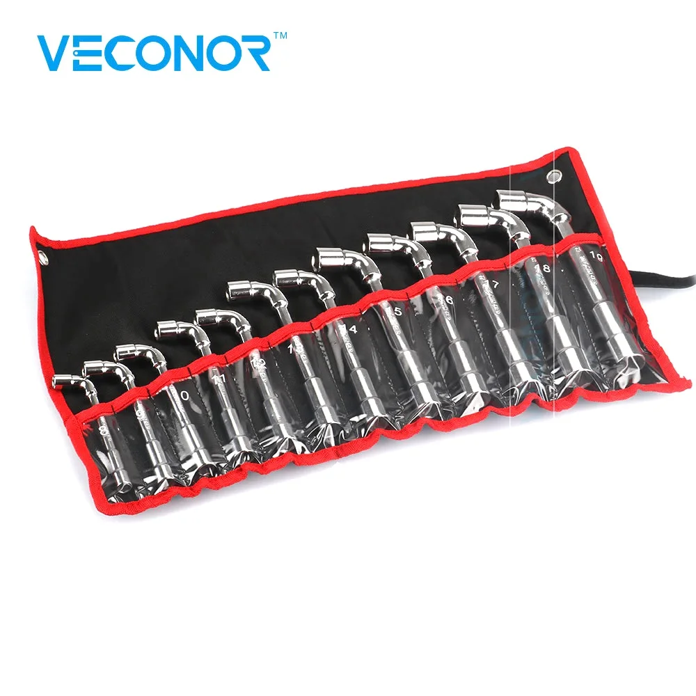 8 19mm Angled Socket Wrench Set L shaped Open Socket Spanner Kit Pouch