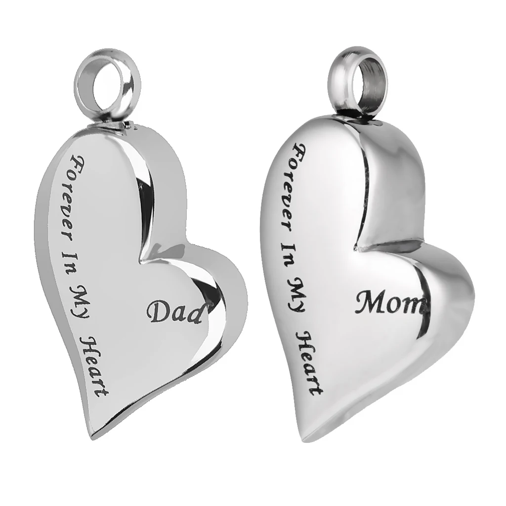 2 Pieces Stainless Steel Urn Cremation Pendant Mom / Dad Forever in My Heart