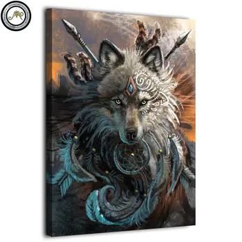 

HD printed 1 panel canvas painting wolf face dreamcathcher by Sunima Art wall pictures for living room posters and prints art
