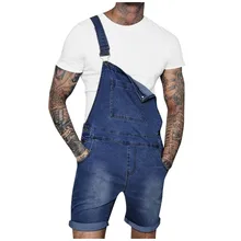 Шорты мужские повседневные Комбинезоны Джинсы моющиеся сломанные карманы брюки на подтяжках pantalones cortos hombre одежда