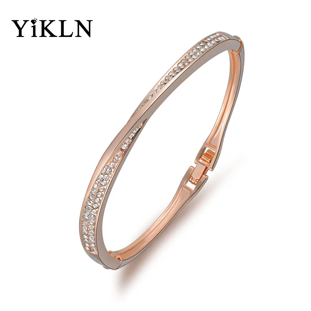

YiKLN Trendy Rose Gold Color Pave Setting Rhinestone Bangles Bracelets For Women Jewelry Gifts