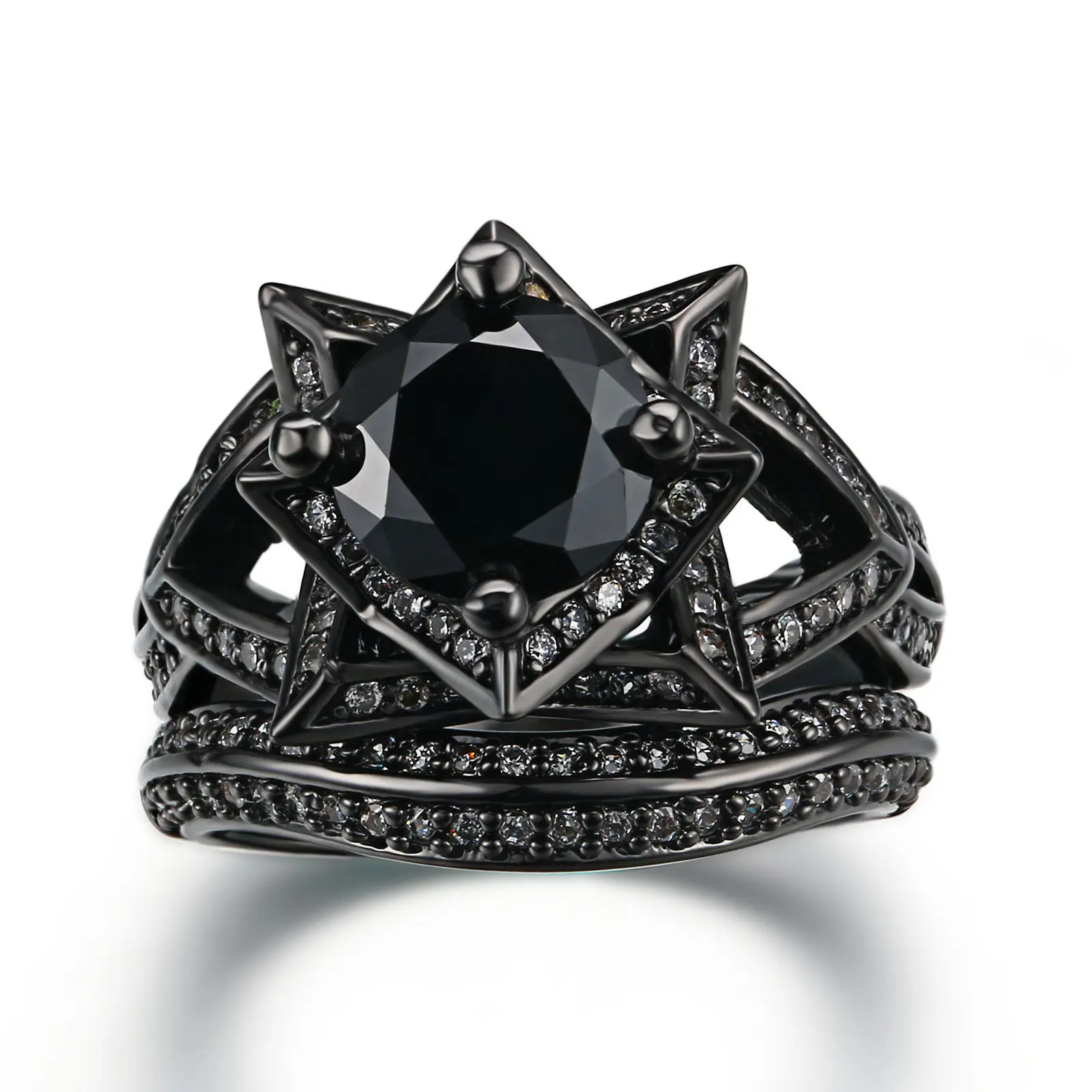 rose flower silver simulated diamond sapphire black gold gf women wedding engagement bridal sets ring jewelry bridal set - Black Diamond Wedding Rings For Women rose flower silver simulated diamond sapphire black gold gf women wedding engagement bridal sets ring jewelry bridal set - Black Diamond Wedding Rings For Women