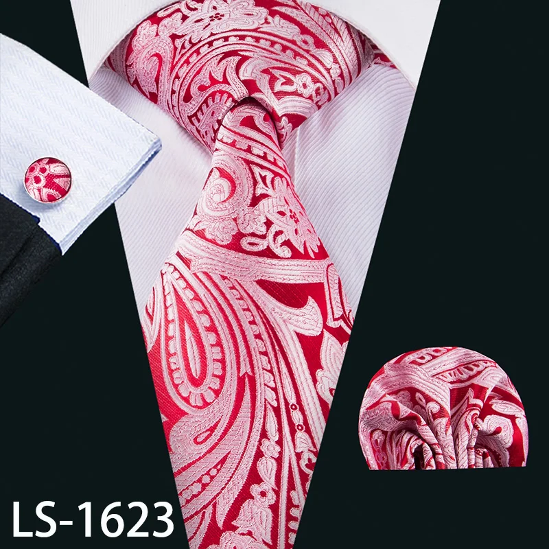 LS-704, мужской галстук, шелк, красный, в клетку, жаккардовый, тканый, свадебный галстук, Barry.Wang, Hanky, запонки, набор, галстук для мужчин, деловые, вечерние - Цвет: LS-1623