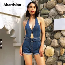 Abardsion Vogue Women Denim Playsuit Cotton Halter Jumpsuit Rompers Sashes Slim High Waist Shorts Jeans Overalls Playsuits Abardsion Vogue Women Denim Playsuit Cotton Halter Jumpsuit Rompers Sashes Slim High Waist Shorts Jeans Overalls Playsuits