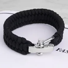 Black ParaCord Rope Outdoor Survival Bracelet Camping Steel Shackle Buckle Wholesale free shipping Well Sell