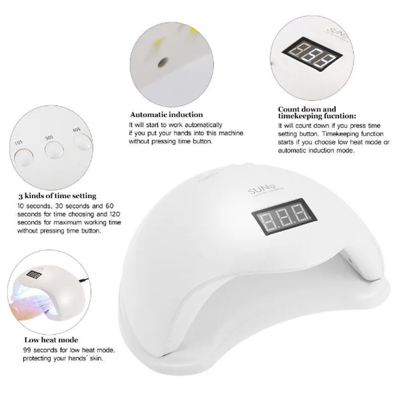 SUN5 UV LED Nail Lamp 48W Gel Fast Curing Low Heat Mode Nail Dryer for