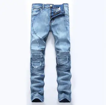 

New Arrvial Mens-Stylish-Denim-Stretchy-Biker-Slim-Fit-Ripped-Trousers-Straight-Pants-Jeans