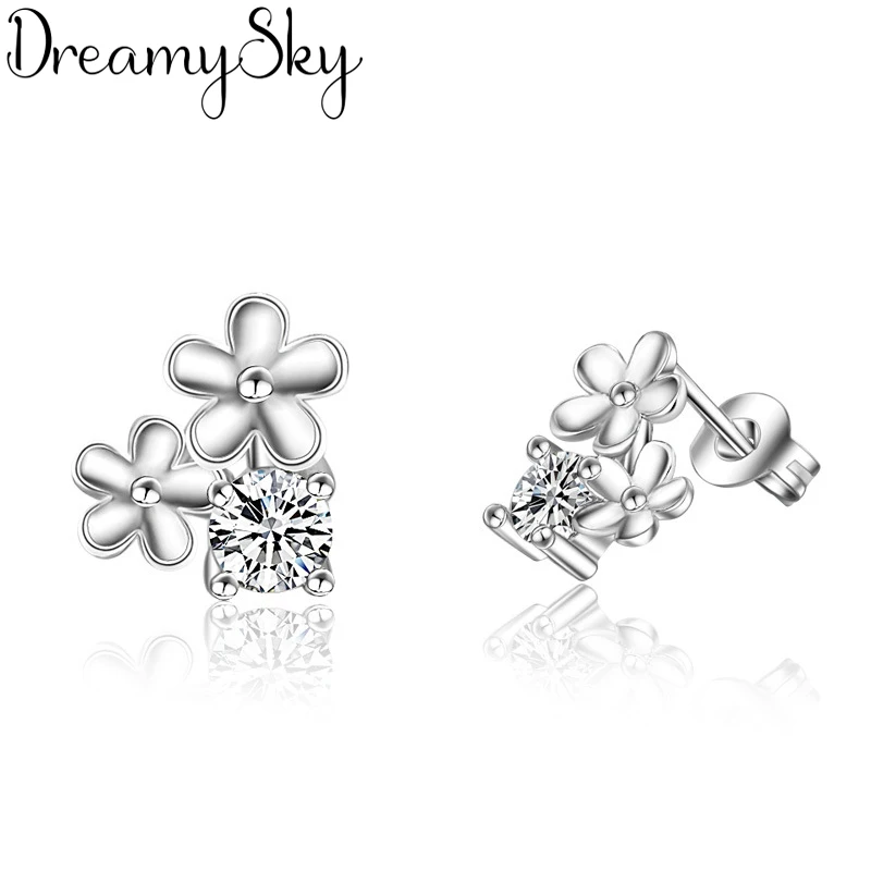 

DreamySky Real 925 Sterling Silver Earrings For Women Luxury Brand Flower Earrings Wedding Jewelry Pendientes Brincos