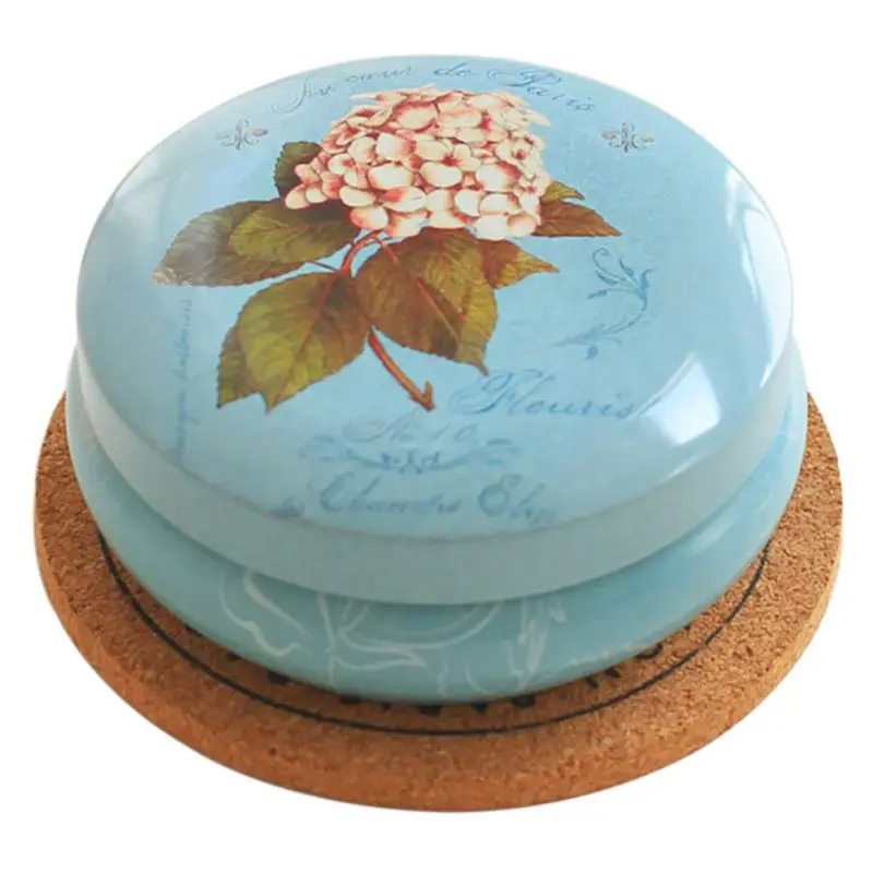 

8.8X3.5 CM Portable Round Tea Sugar Coffee Coin Storage Box Kitchen Flower Drawing Style Gift Tin Tinplate Box