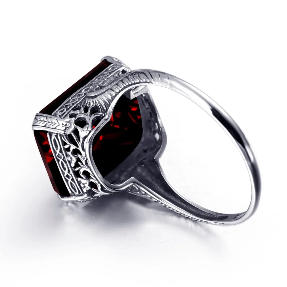 Szjinao New Trend Romantic Square Big Garnet Exquisite Luxury Noble 925 Sterling Silver Crystal Rings for Women
