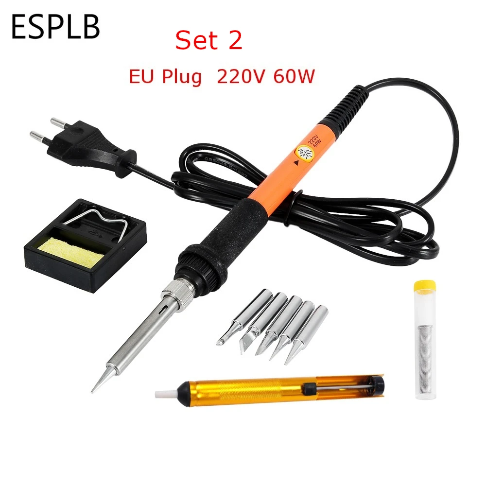 

ESPLB Orange Electrical Soldering Iron US/EU Plug 110V/220V 60W Adjustable Temperature Welding Tool Soldering Gun Station