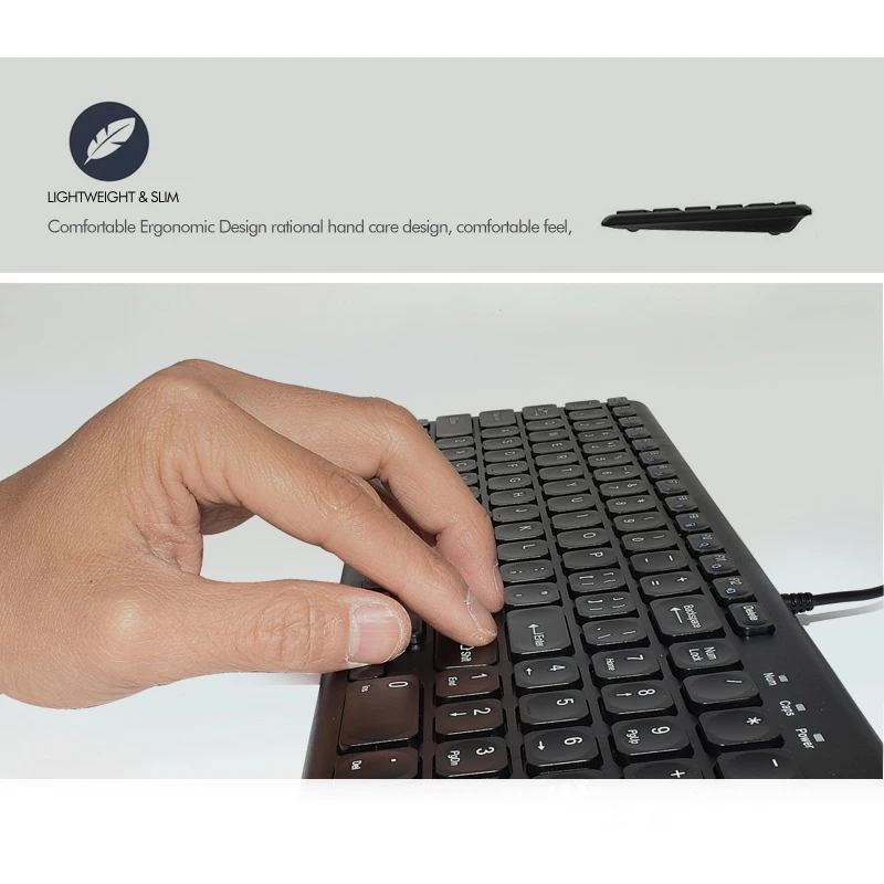 B.O.W Проводная клавиатура 96 клавиш тонкая проводная USB для ПК компьютера ноутбука