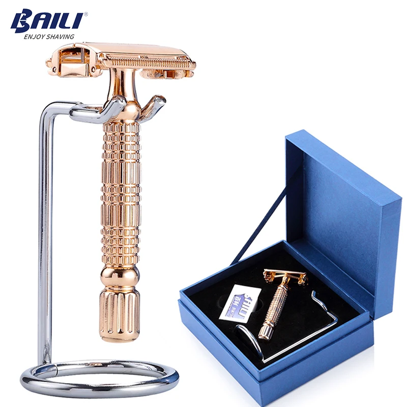 

BAILI New Design Butterfly Open Head Manual Barber Double Edge Blade Shaving Safety Razor Shaver Holder Set for Men BD521G