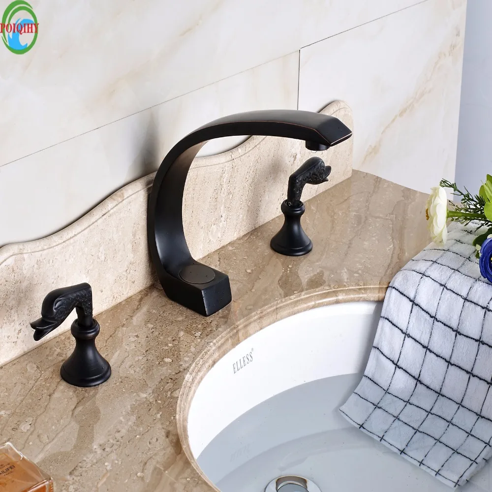 

Artistic handlebar Two Handles Bathroom Tub Sink Faucet Basin Mixer Taps Deck Mount 3 Holes
