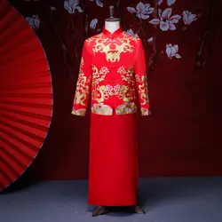 Показать мужская одежда pratensis китайский стиль свадебное платье красный Вышивка жениха вечернее длинное платье кимоно куртка Тан костюм