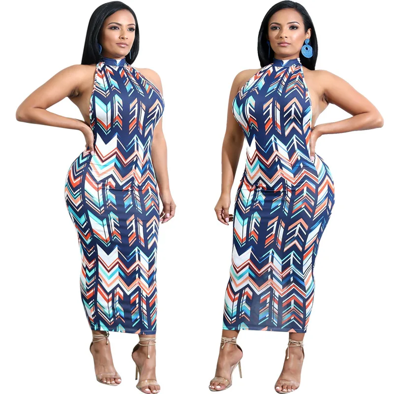

Sexy hit women's hot style print backless lace-up tight nightclub dress a hair