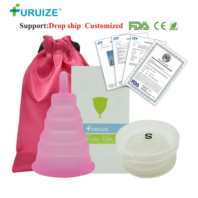 

Newest Foldable Copa Menstrual Cup Reusable Feminine Hygiene Silicone Lady Cup With Box With Cloth Bag Foldable Menstrual Cup