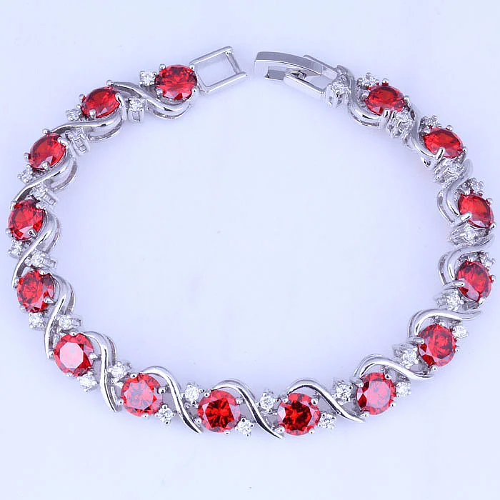 

Gorgeous Red imitation Garnet White Cubic Zirconia 925 Stamp Silver Color Bracelets Link Bracelet 19.5 CM Free Gift Bag S0265