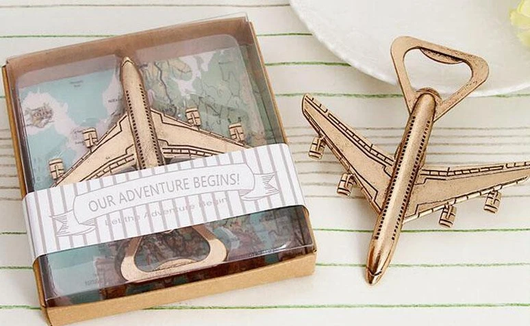 

100 pcs/lot Antique Flight Bottle Opener Wedding Party Favors Gifts Box Packing Alloy Plane Souvenirs Supplies Bottle Opening