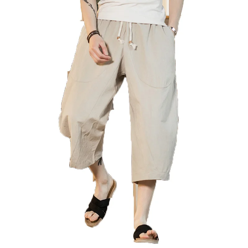 

2019 Men Cross-Pants Wide Leg Linen Harem Pants Chinese Type Men Elastic Waist Loose HipHop Crotch Pants Man streetwear Trousers