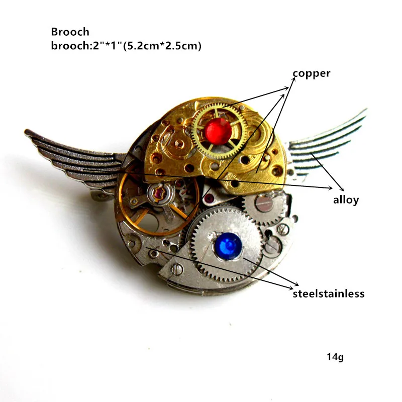 Jewelrysteampunk готический панк крылья часы движения части шестеренки брошь значки
