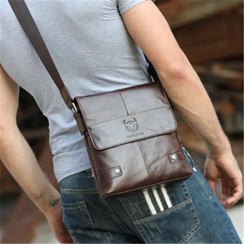 BULLCAPTAIN Messenger bag men's shoulder Genuine Leather strap Male Crossbody Bags Business Ipad Men Handbags |