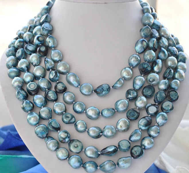 

Free Shipping ***Hot sale >100" 9-11mm blue baroque freshwater pearl necklace