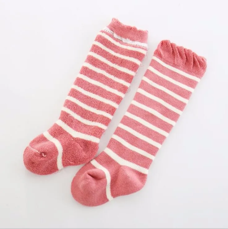 Зимние детские носки в полоску из чесаного хлопка толстые махровые носки для малышей мягкие эластичные гольфы