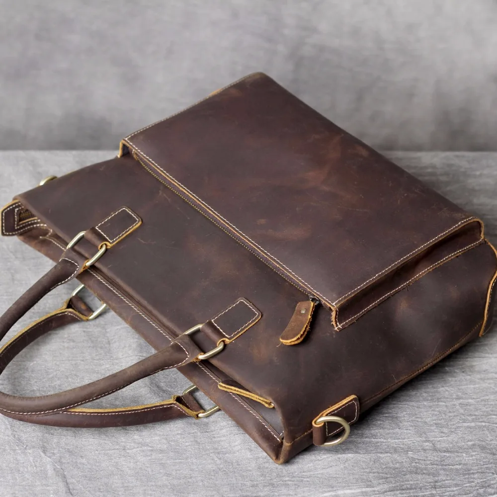 AETOO Retro head cowhide briefcase, mad horse leather handbag, leather casual shoulder crossbody bag