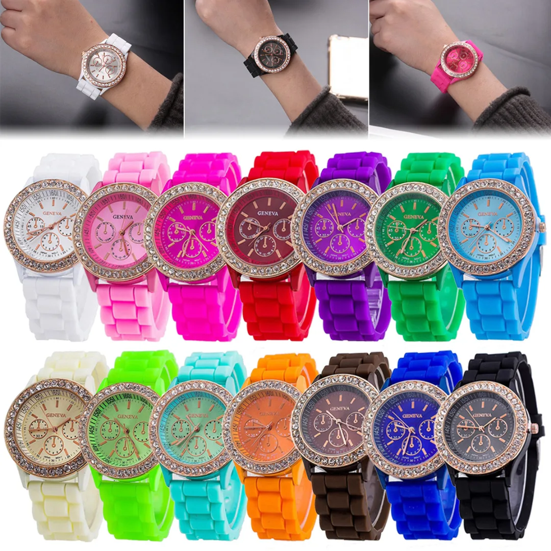 Geneva Casual Watch Women Crystal Dress Watch 2017 Quartz men Silicone watches Unisex Wristwatch Sports watch relogio feminino