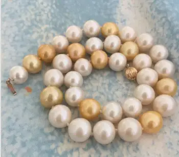 

huge12-13mm south sea round white gold multicolor pearl necklace 18inch 14