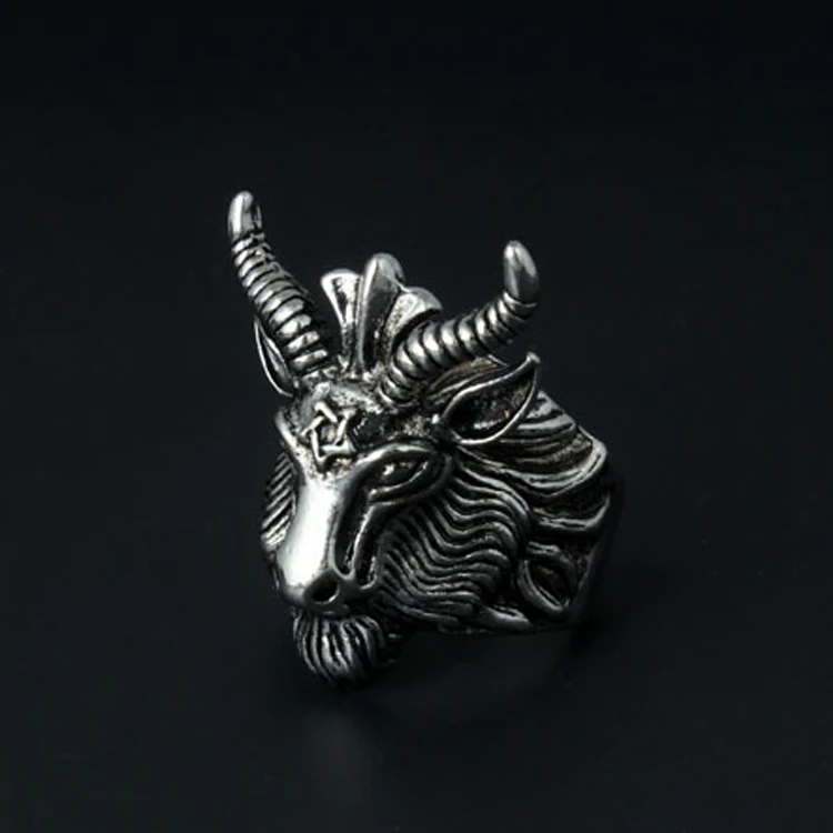 

European and American Personality Satan Sheep Head Ring Six Death Stars Ring for Men's Fashion Animal Zodiac