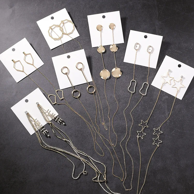

MENGJIQIAO 2019 Korean New Trendy Personality Geometric Wafer Circle Letter Long Chain Earrings For Women Rhinestone Drop Earing