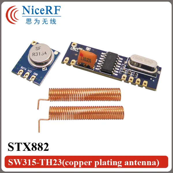 

2sets/lot 315MHz Superheterodyne ASK RF Module Kit(2pcs STX882 Transmitter + 2pcs SRX882 Receiver +4pcs Spring Antenna)