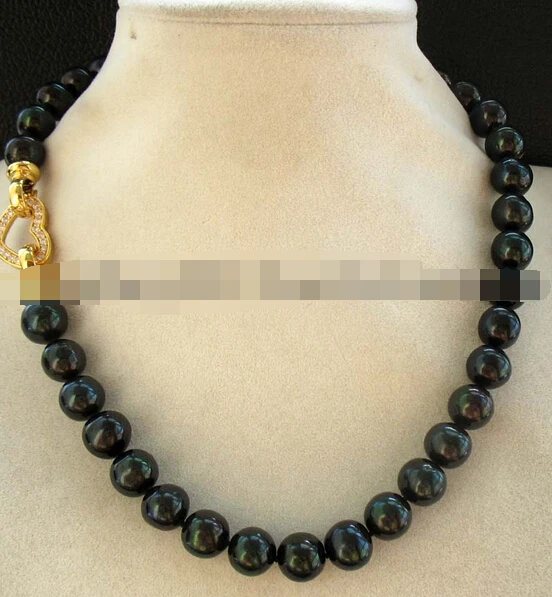 

huij 004903 freshwater pearl pure black round 11-12mm necklace 18