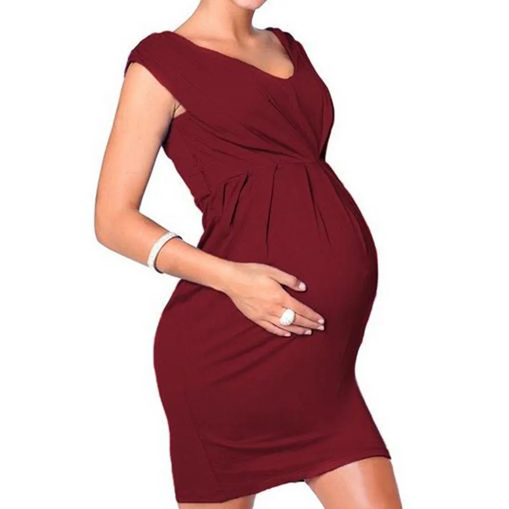 Maternity Sleeveless Vest Bodycon Dress,Womens Solid Color Pregnancy Dress for Baby Shower