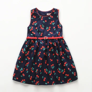 

Baby Girls Dress Multi Cherry Dresses For Girl Cotton Tiered Jersey Kids Vest Dress With Belt Summer Children's Clothing 2-10 Y