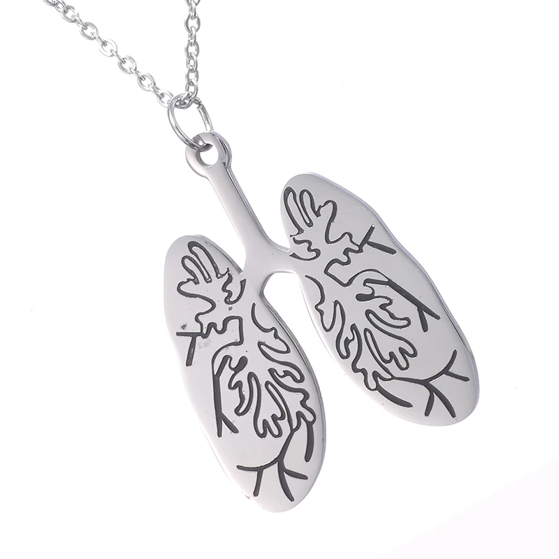AMORUI Medical Physical Lung Choker Pendant Necklace Women Stainless Steel Gold/Silver Color No Fade Necklaces for Women Gift
