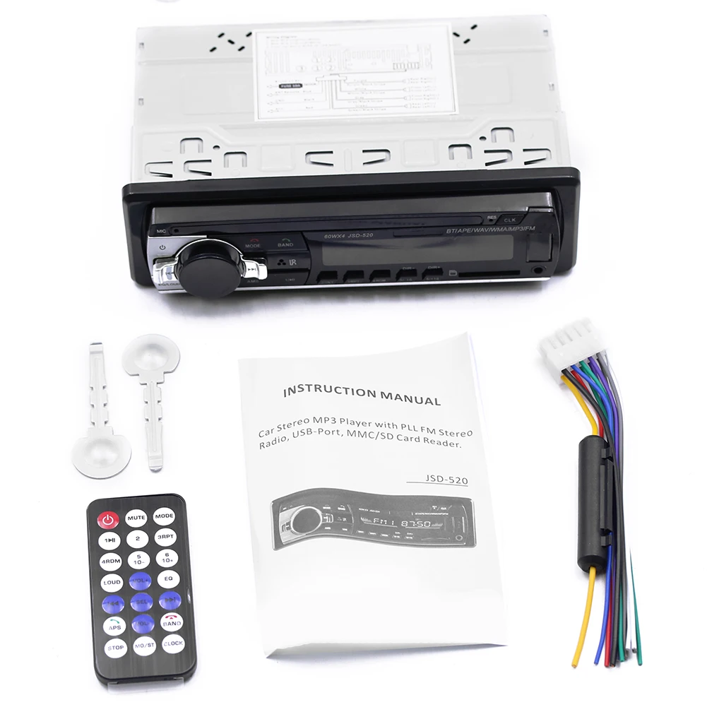 12V JSD-520 Car Radio Bluetooth 1 din Car Stereo Player AUX-IN MP3 FM radio  Remote Control for phone Car Audio