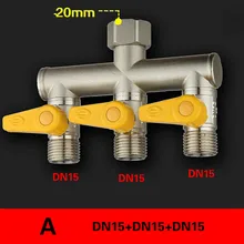 3 способ распределения водяной коллектор латунь делитель воды/запорный клапан стиральная машина кран разветвитель клапаны DN15 DN20 адаптер