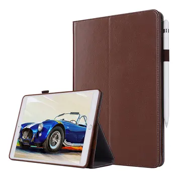 

For iPad 9.7" 2017 Smart Tablet Case Cover Luxury Genuine Leather Folding Stand Case + Hand Strap + Card Slots + Pencil Holder