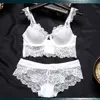 Best Buy YANDW white sexy lace bras sets embroidery women underwear Thin Padded push up bra floral panty A B C D 32 34 36 38 40 42 32953823000