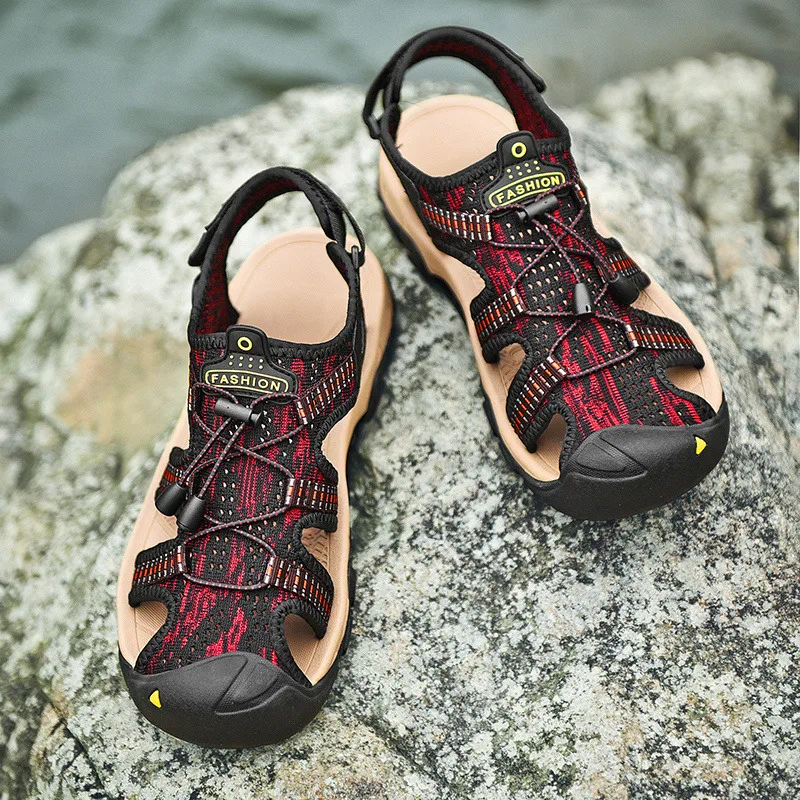 Summer outdoor leather sandals men's hand-stitched baotou straps sandals men's casual waterproof beach shoes crocse playa