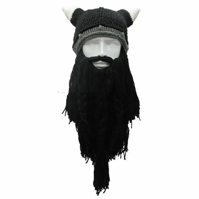 Мужская зимняя теплая шапка, забавная, сумасшедшая, для Хэллоуина, для косплея, для мужчин, Вязанная, с изображением викингов, бороды, рога, лыжная маска, шапка, Варвара, Вагабонд, крутая шапочка