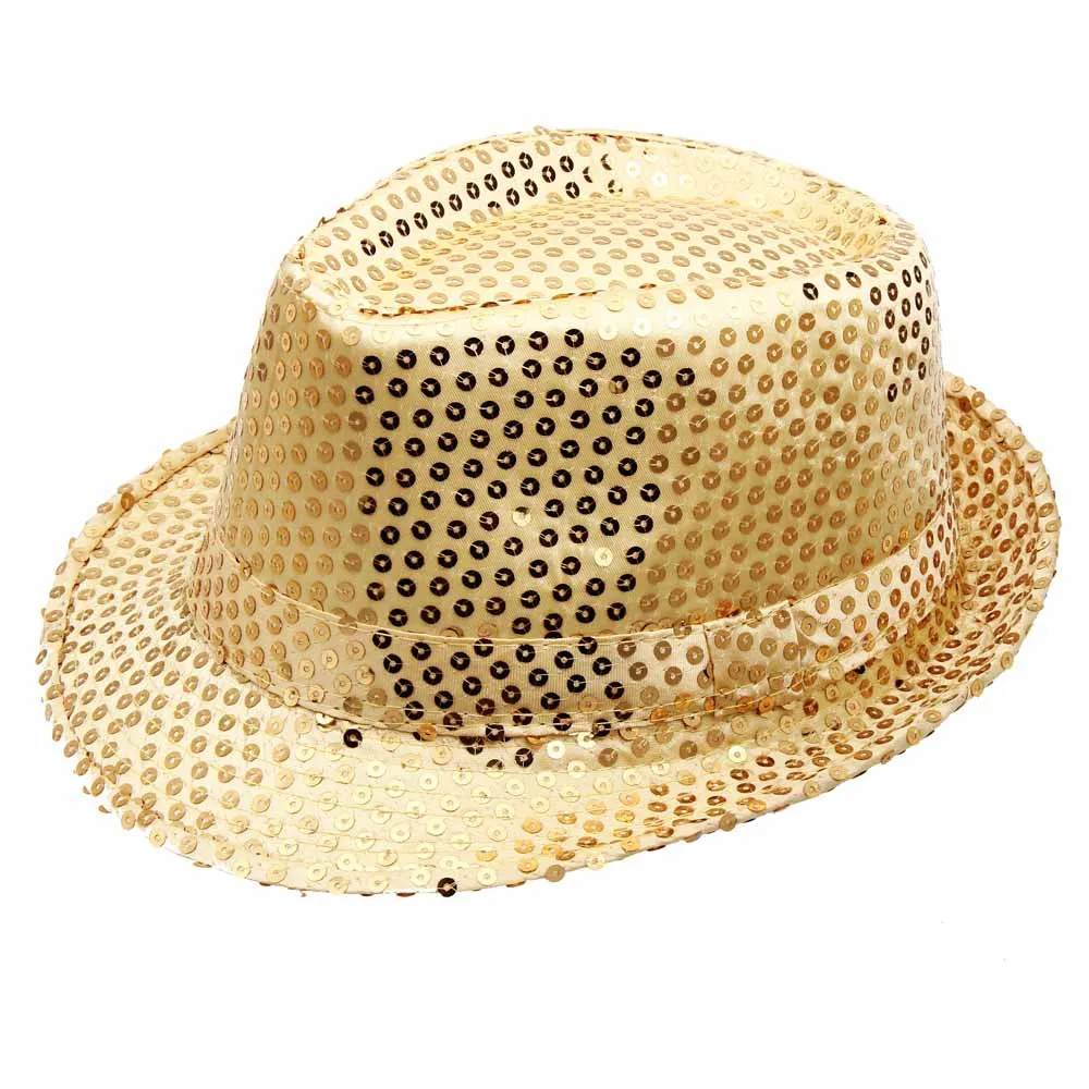 30 Новинка, джазовая шляпа для взрослых и детей, джазовая шляпа для сцены, танцевального выступления, с блестками, волшебное шоу, бар, вечерние джазовые шляпы для танцев, принадлежности - Color: Gold