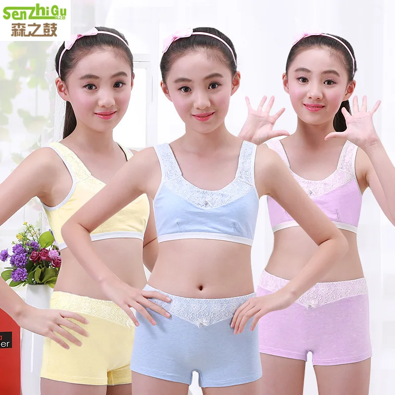 

Girls Clothing Teenage Children Cotton Underwear Set Training Bras Camisole vest & panties boxer Puberty Young Girls Clothes