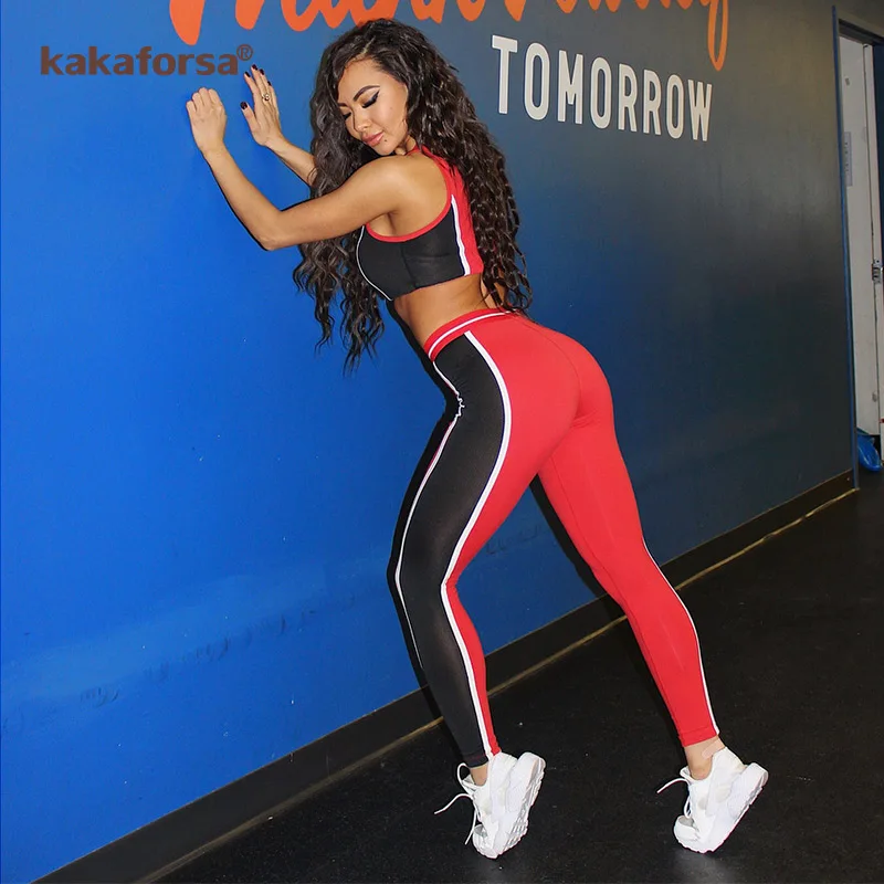 

Kakafprsa Women Tracksuit Solid Yoga Set Patchwork Fitness Jogging T-shirt Leggings Sports Suit Gym Sportswear Workout Clothes