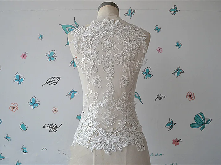 French Lace Handmade Beads 3D Wedding Dress Applique Diy Bridal Headdress Ivory White Lace Collar La