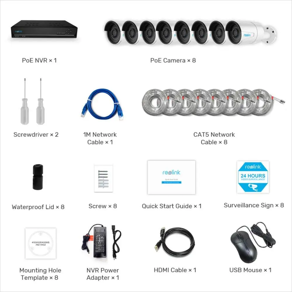 Reolink RLK16 410B8 5MP система камеры 16ch PoE NVR и 8 ip с питанием по камера s Bullet комплект